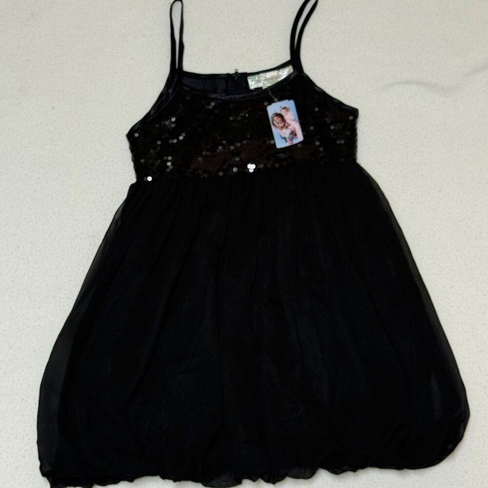 NWT Paulinie Collection Girl's Black Spaghetti Strap Dress w/ Sequins - Size 8
